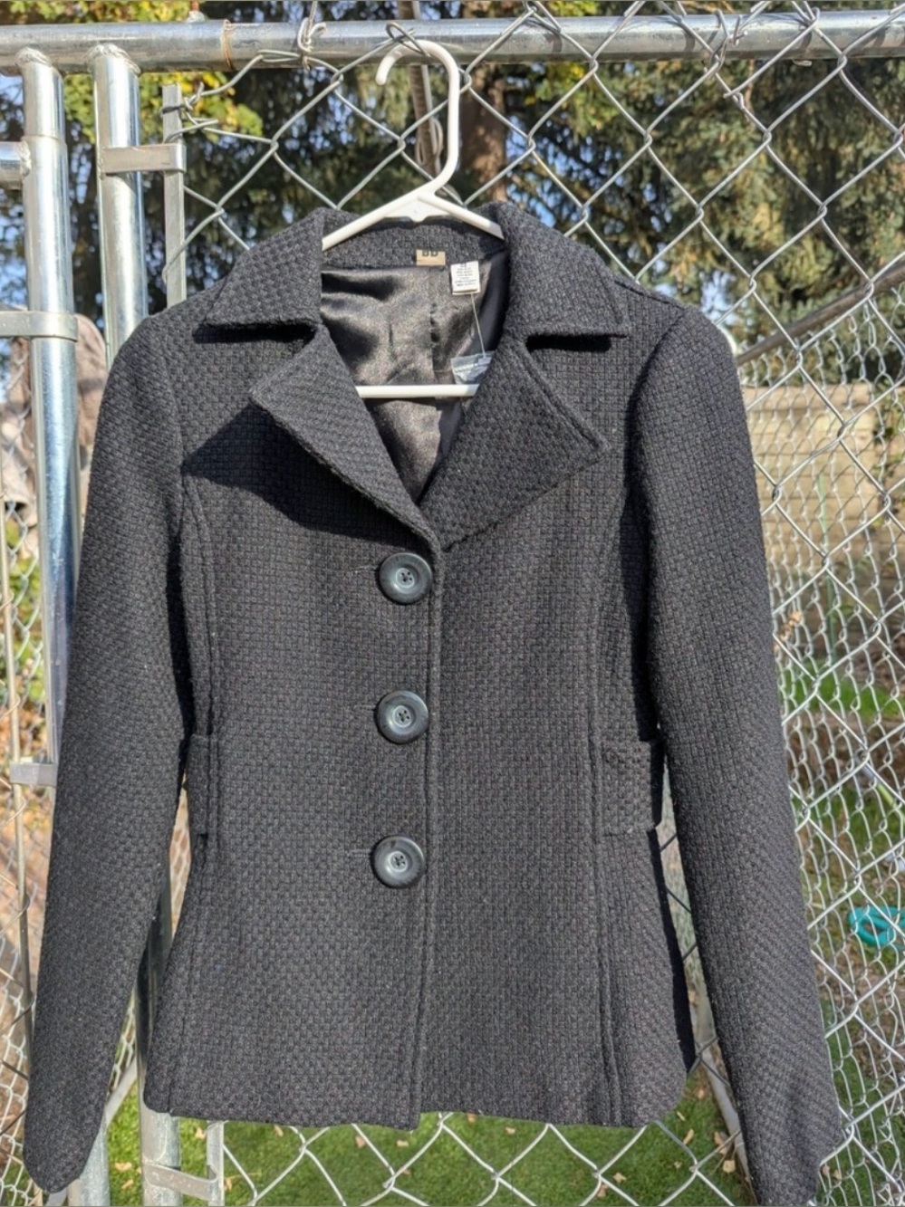 Women’s Black Textured Button Front Peacoat Jacket XS - Picture 4 of 4